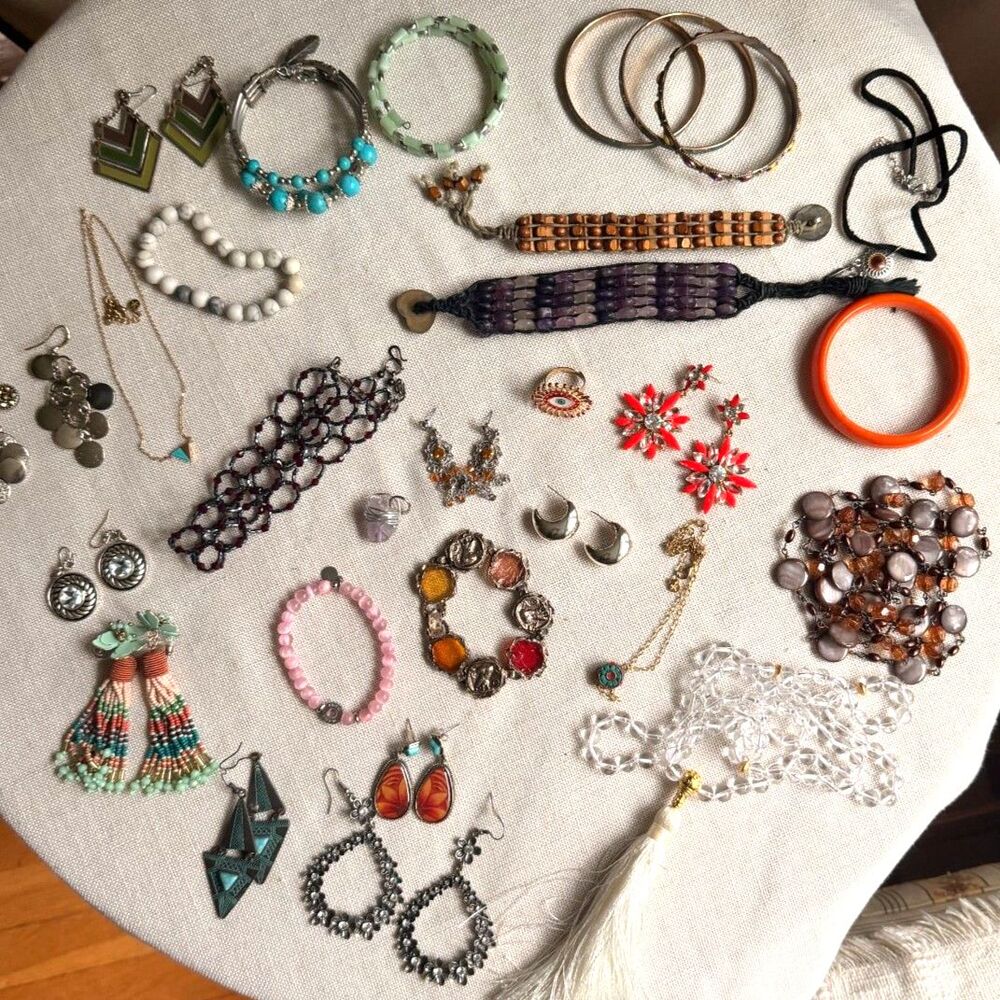 Mixed Costume Jewelry Lot Boho Statement Earrings Bracelets Necklaces Beaded